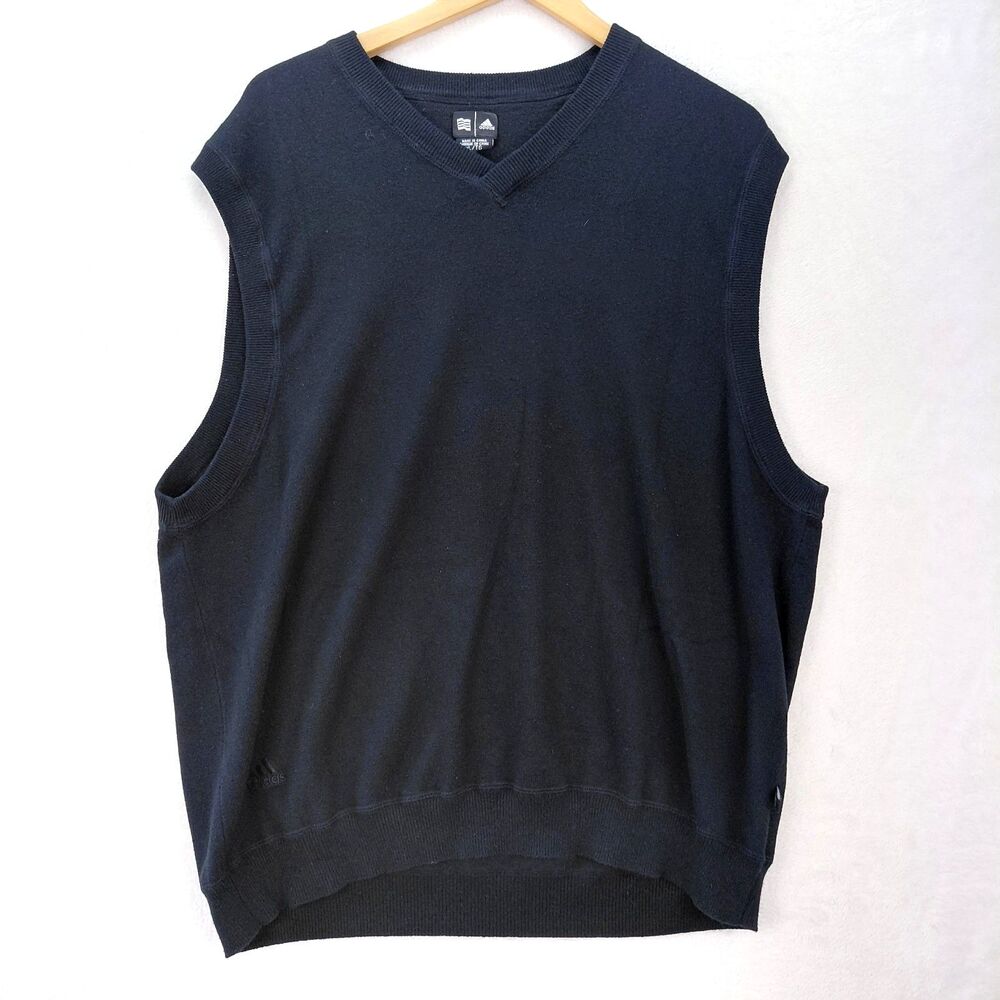 Adidas Golf Sweater Vest Mens XL Black Cashmere Silk Lightweight V Neck Pullover